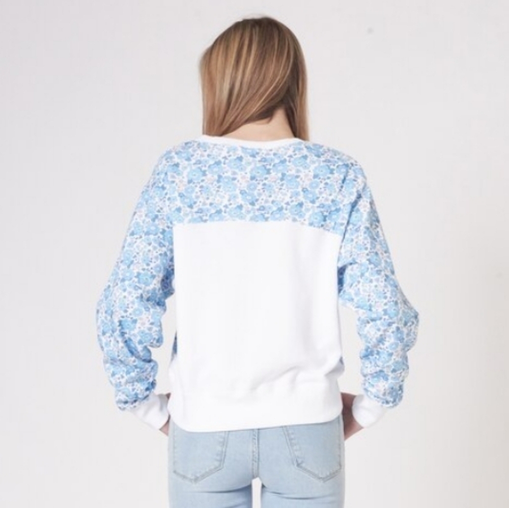 Preloved Cranleigh Cropped Sweatshirt Oversized Retro Blue Floral Size XL - Picture 2 of 10